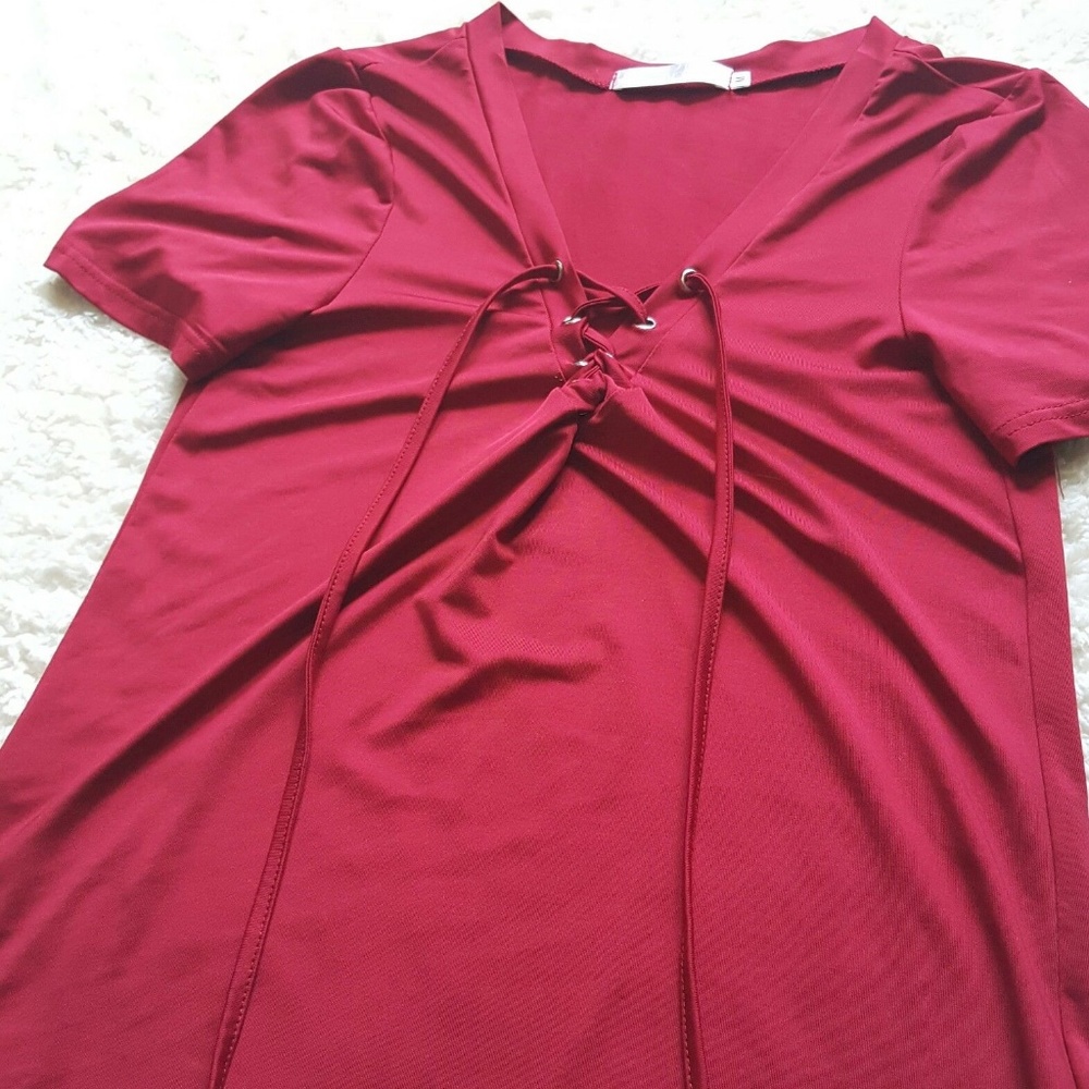 Nuoxi Women's Lace Up Short Sleeve Blouse Size M